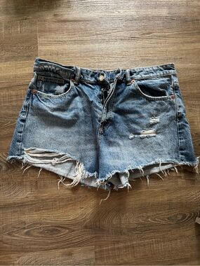 Zara Light Blue Distressed Denim Shorts
